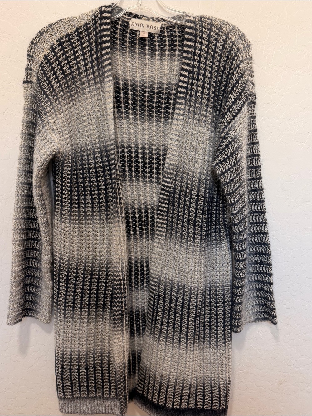 Women’s Small Knox Rose Blue White Open Knit Cardigan stripes boho layers fall